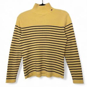 Vintage Y2K Tommy Hilfiger yellow mockneck black stripped sweater size large